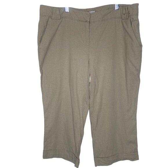 New York & Company Capri Linen Blend Pants Womens Size 12 Stretch Khaki - Picture 1 of 16